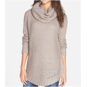 Dreamers Cowl Neck Knit Chucky Sweater Tan Women Size M